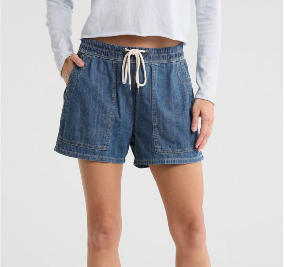 James Perse Drawstring Denim women's Shorts Medium Wash Size 1/S NWT